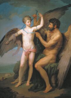 Дедал привязывает крылья Икару (1776)