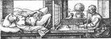 А. Дюрер. Перспективное рисование. Гравюра на дереве. Иллюстрация ко второму изданию трактата «Руководство по измерению». 1525