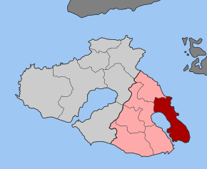 Карта общины:      1 — Митилини     2 — Айясос, Ера, Лутрополис-Термис, Пломарион, Эверьетулас
