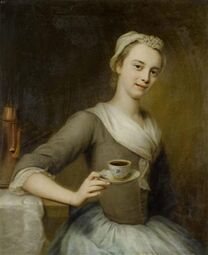 B. J. Denner. Portrait einer Dame beim Tee. 1732 г.