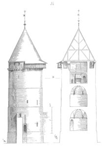 Фасад и разрез донжона Руанского замка