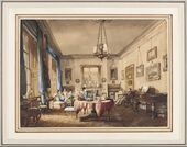 Интерьер; около 1842 г.; кисть, акварель, белая гуашь на белой бумаге; Смитсоновский музей дизайна Купер Хьюитт (Нью-Йорк)