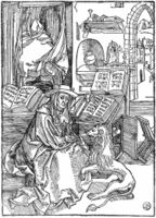 А. Дюрер. Святой Иероним, вынимающий занозу из лапы льва. 1492. Гравюра на дереве