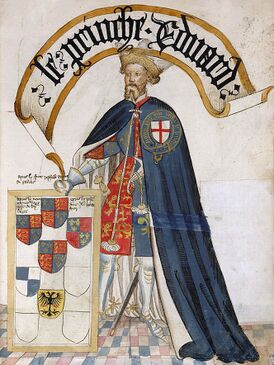 Эдуард Чёрный принц. Миниатюра из Bruges Garter Book[en], 1430/1440
