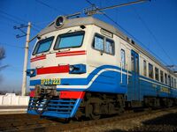 ЭР2Т-7223 в окраске ПАО «УЗ» на станции Диёвка (Днепропетровская обл., Украина)
