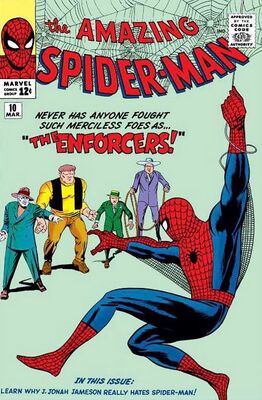 Обложка комикса The Amazing Spider-Man #10 (Март, 1964) Первое появление Громил. Художник — Стив Дитко.