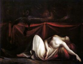 Алкмеон, преследуемый Эриниями, у тела убитой им матери Эрифилы Иоганн Генрих Фюсли, 1821