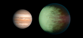 Сравнение размера Kepler-7 b с Юпитером.