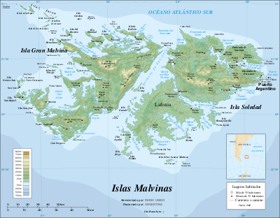 Карта Фолклендских островов с испаноязычными названиями