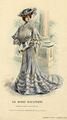 Цветная вклейка изображает послеобеденное платье с треном из лёгкого тонкого материала, произошедшее от чайного платья, к которому надевают широкополую шляпу и перчатки, 1904 г.
