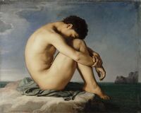 Сидящий обнажённый юноша на берегу моря (1855). Лувр.