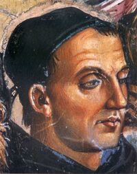 Посмертный портрет Фра Беато Анджелико кисти Луки Синьорелли, фрагмент фрески «Деяния Антихриста» (1501) в Соборе Орвието, Орвието