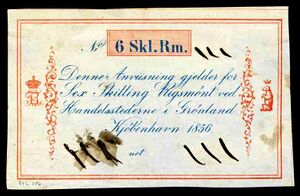 6 гренландских скиллингов (1⁄12 ригсдалера) ригсмёнт Королевского гренландского торгового общества