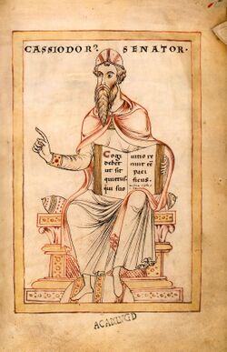 Изображение Кассиодора в рукописи Gesta Theodorici (1170-е годы, Фульдское аббатство)