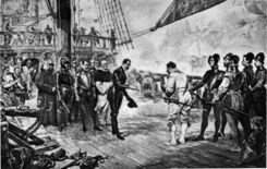 Дрейк принимает капитуляцию адмирала Педро де Вальдеса на испанском галеоне Nuestra Señora del Rosario