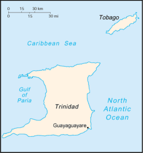 Гуайагуайаре на карте Тринидада и Тобаго