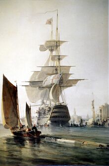 HMS Britannia входит в гавань Портсмута