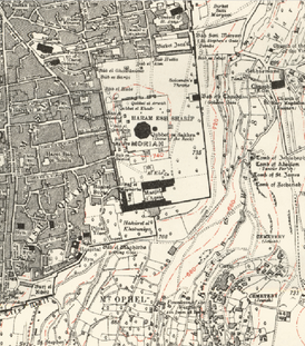 Часть карты Иерусалима (1925), показывающая местоположение горы Мориа в соответствии с ТаНаХ