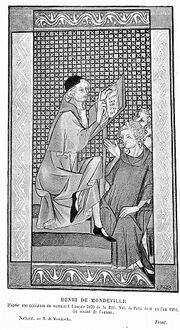 Анри де Мондевиль, преподающий студентам. По миниатюре из первого французского перевода «Хирургии» (1314)