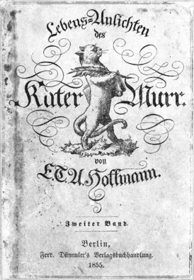 Издание 1855 года. На обложке книги рисунок кота Мурра, предположительно выполненный самим Гофманом
