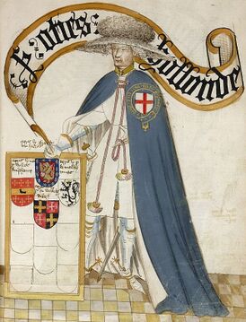 Отто Холланд, рыцарь-основатель ордена Подвязки. Миниатюра в «Bruges Garter Book[en]», 1430/1440 год