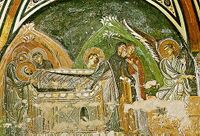 Погребение Христа и явление ангела жёнам-мироносицам (фреска крипты кафоликона)