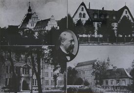 Здание гимназии и её первый директор открытке