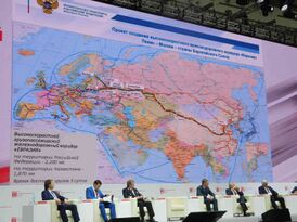 Схема проекта железнодорожного коридора Евразия, презентованная на III Съезде железнодорожников, 2017