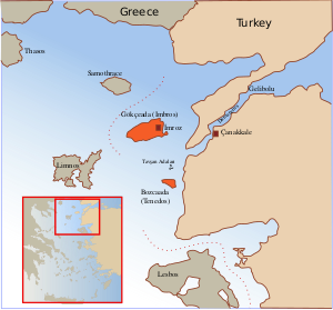Острова Имброс и Тенедос на карте