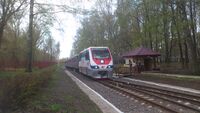 Поезд с тепловозом ТУ10-002 приближается к станции Берёзки