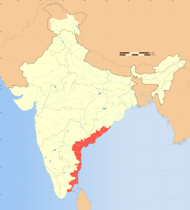 Коромандельский берег на карте Индии