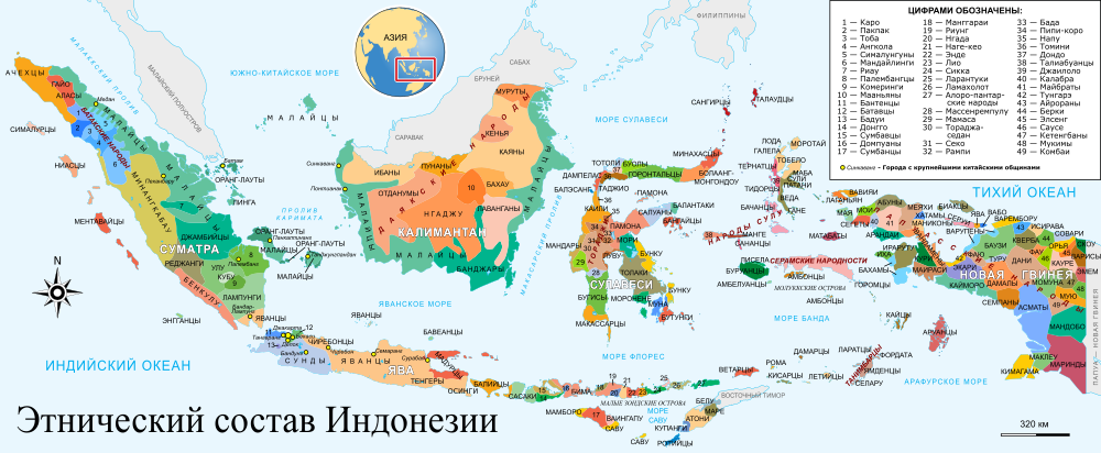 Карта расположения народов Индонезии