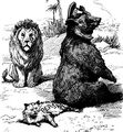 Карикатура времён Большой игры — Россия (медведь) села на Персию (кота), за этим наблюдает Великобритания (лев).