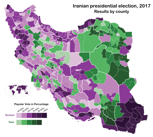 Победители президентских выборов в Иране 2017 года по шахрестанам
