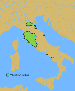 Территория распространения культуры Виллановы в X веке до н. э.