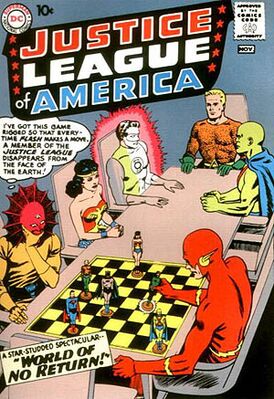 Обложка комикса Justice League of America (vol. 1) № 1 (октябрь 1960). Художник Майк Сековски.