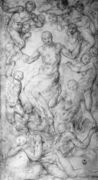 Христос-Судия и сотворение Евы. Ок. 1550 г. Бумага, чёрный мел. Уффици, Флоренция