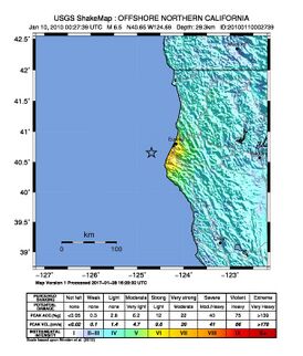 Землетрясение в Юрике 9 января 2010 года (Снимок USGS)