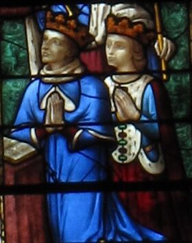 Янус, король Кипра, и Шарлотта де Бурбон. Витраж в Шартрском соборе.