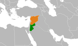 Сирия (оранжевый) и Иордания (зеленый) на карте Ближнего Востока