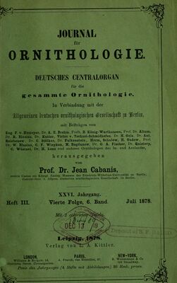 Обложка «Journal für Ornithologie» 1878 года