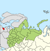 Калининградский оборонительный район (красным цветом слева) на карте Западного военного округа (зелёный)