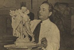 Карел Покорный с макетом «Братания». 1949 год
