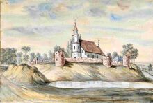 Кальвинистская кирха и замок. (Н. Орда, XIX век)