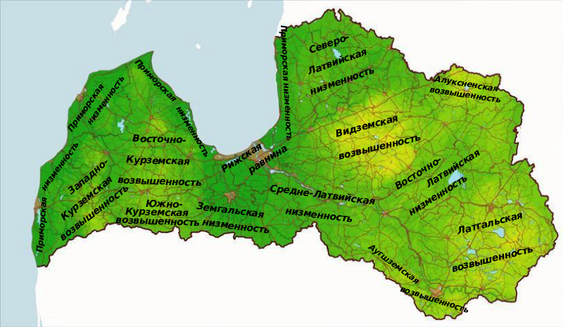 Топографическая карта Латвии