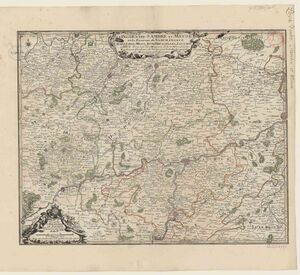 Le Païs d'entre Sambre et Meuse et les environs de Namur, Dinant, Charle-Roy, Mons, Ath, Brusselles, Louvain et Huy - tirés sur les mémoires de jean Blaeu, Nicolas Wischer et Abraham du Vivien par N. de Fer ; Guerard fecit.jpg