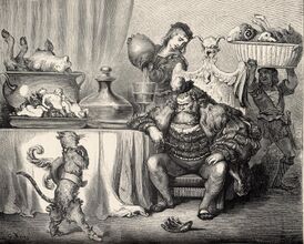 Кот в сапогах обращается к огру. Гюстав Доре, 1862 г.