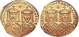 Император Лев IV с сыном Константином VI