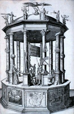 Обложка Рудольфинских таблиц, на которой изображены Гиппарх, Птолемей, Коперник и Тихо Браге