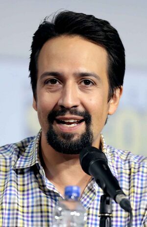 Lin-Manuel Miranda speaking at the 2019 San Diego Comic Con International, for «His Dark Materials», at the San Diego Convention Center in San Diego, California